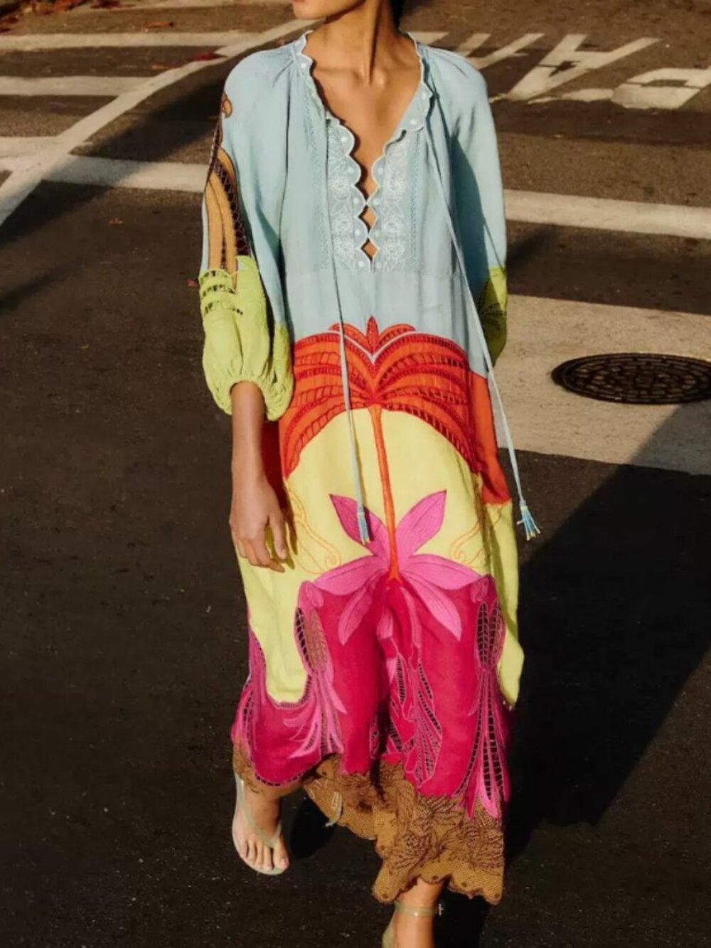 FARM Rio Usiacuri Multicolor Richelieu Maxi Dress XSmall Linen Embroidered